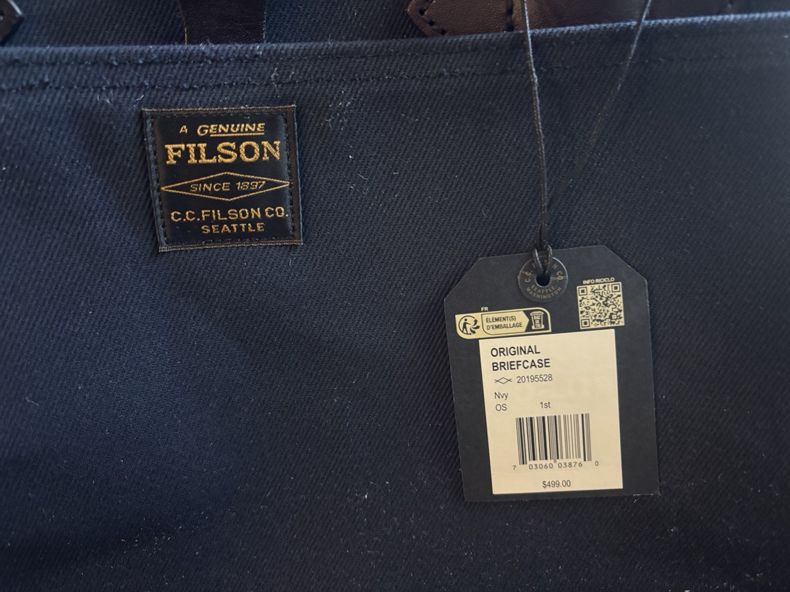 Filson Original Briefcase Navy Canvas 15in Laptop Bag Adjustable Strap