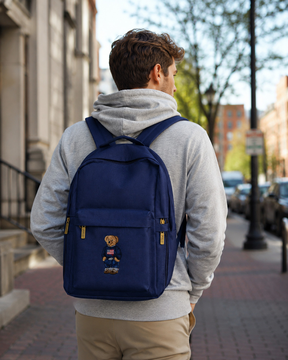 Polo Ralph Lauren Bear Backpack Navy Blue Laptop School Travel Book Bag Gift New
