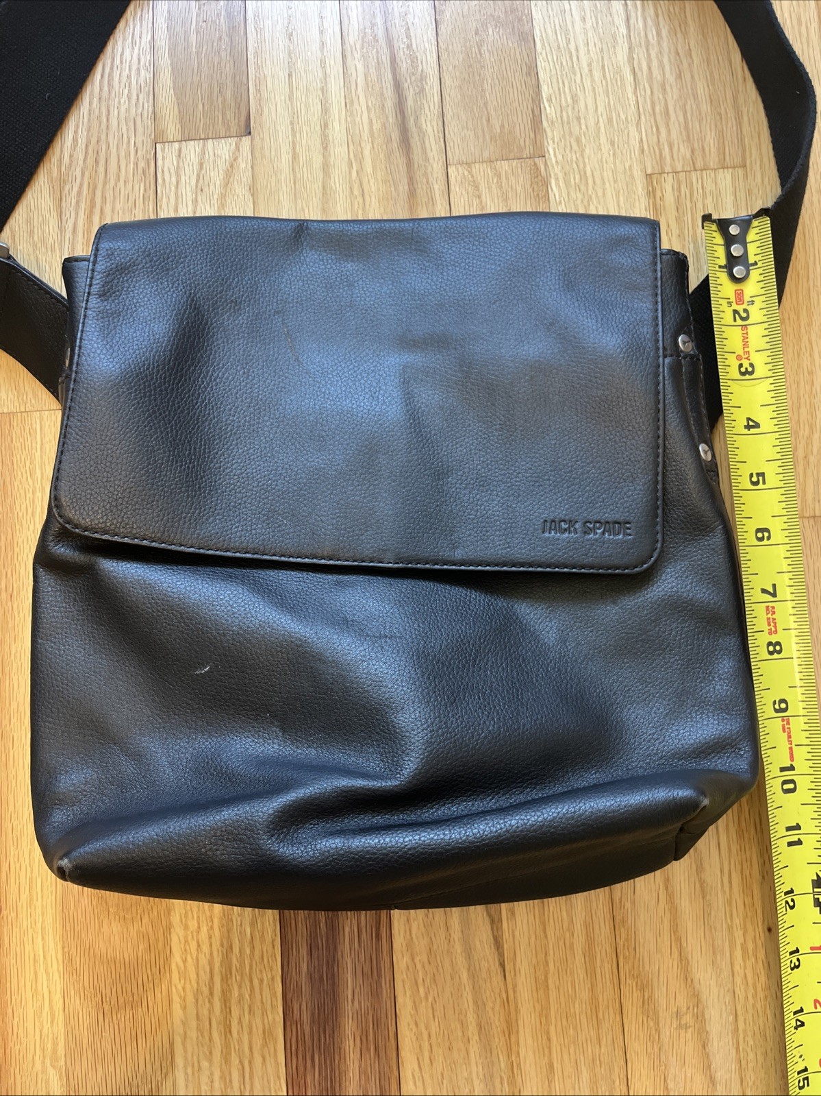 Jack Spade Pebbled Black Leather Messenger Bag Crossbody Field Bag