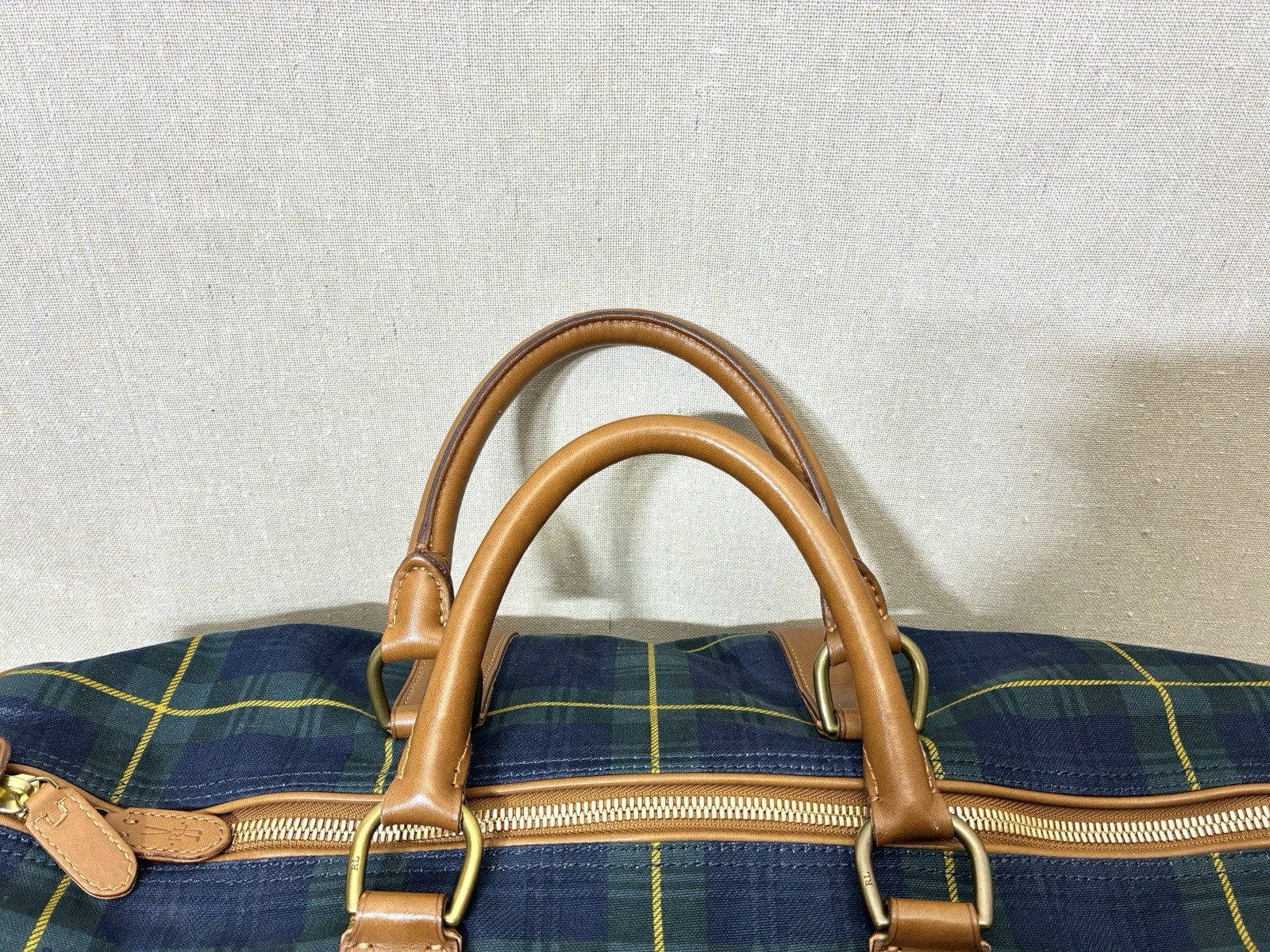 Polo Golf Ralph Lauren Canvas Leather Tartan Duffel Carry On Bag