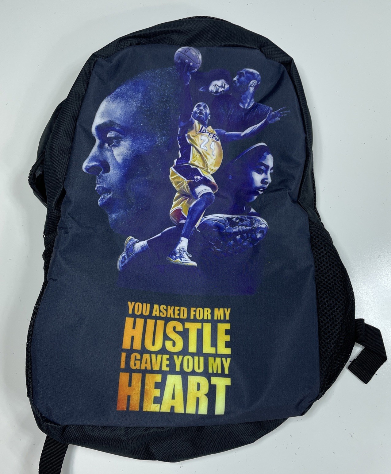 Kobe Bryant Black Backpack Side Pockets You asked for Hustle I gave you my Heart