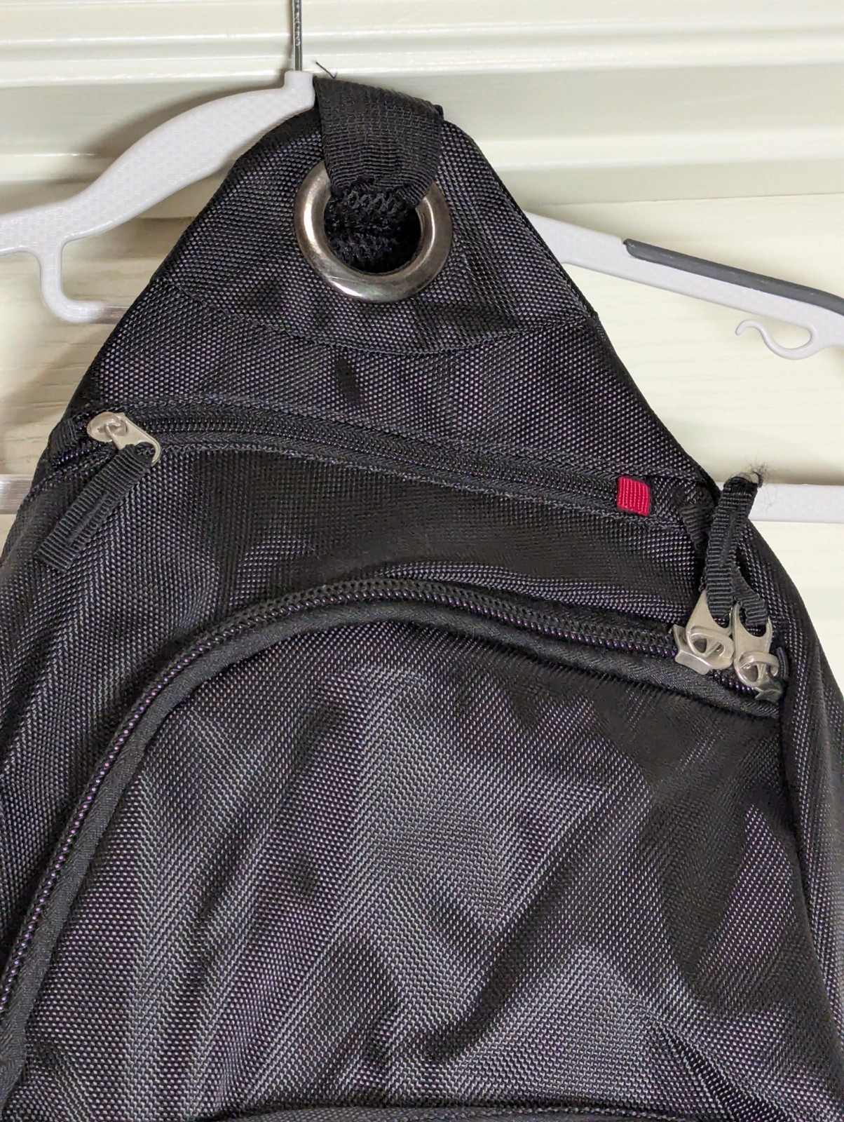 Sling Backpack Black 4 Pockets Padded Strap Nylon Adjustable Strap