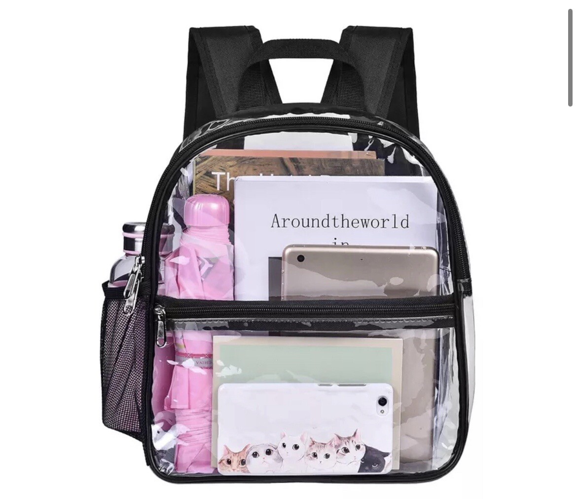 Clear Waterproof Backpack Security Approved Bookbag with Black Trim Custom PVC