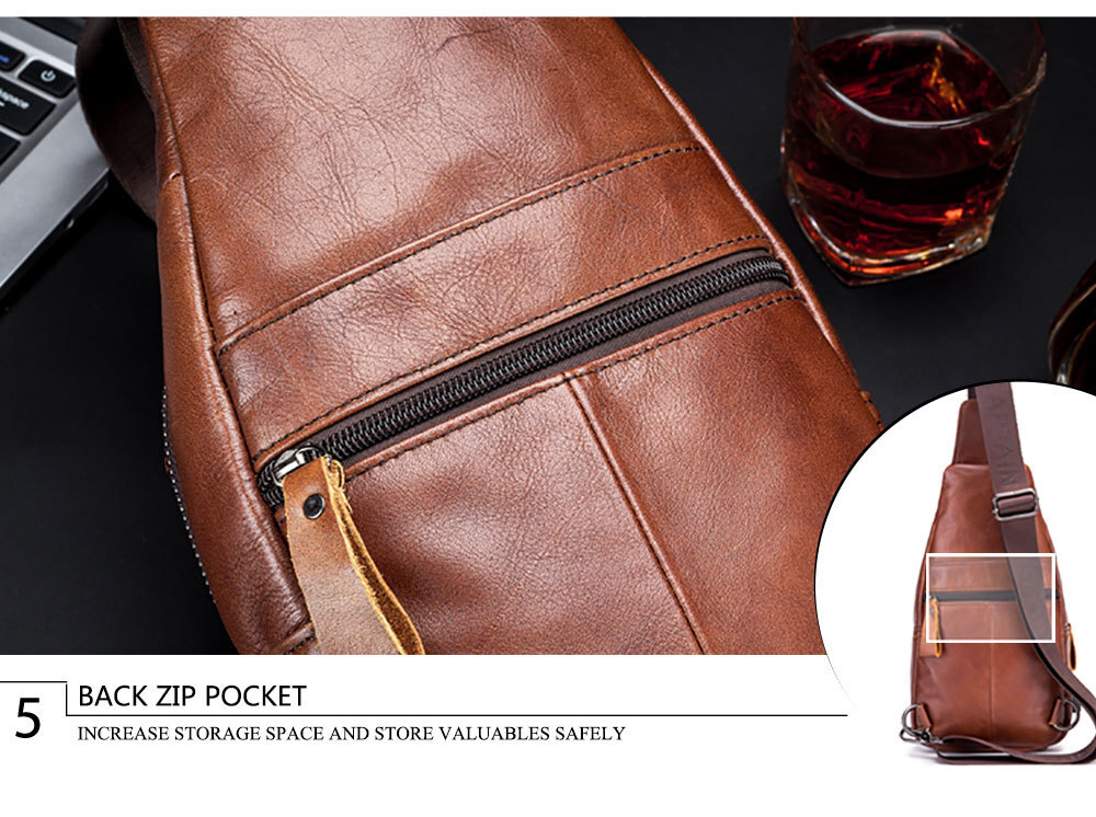 US Chest bag Sling Backpack for Men Crossbody Bag Shoulder Bag Genuine Leather Q