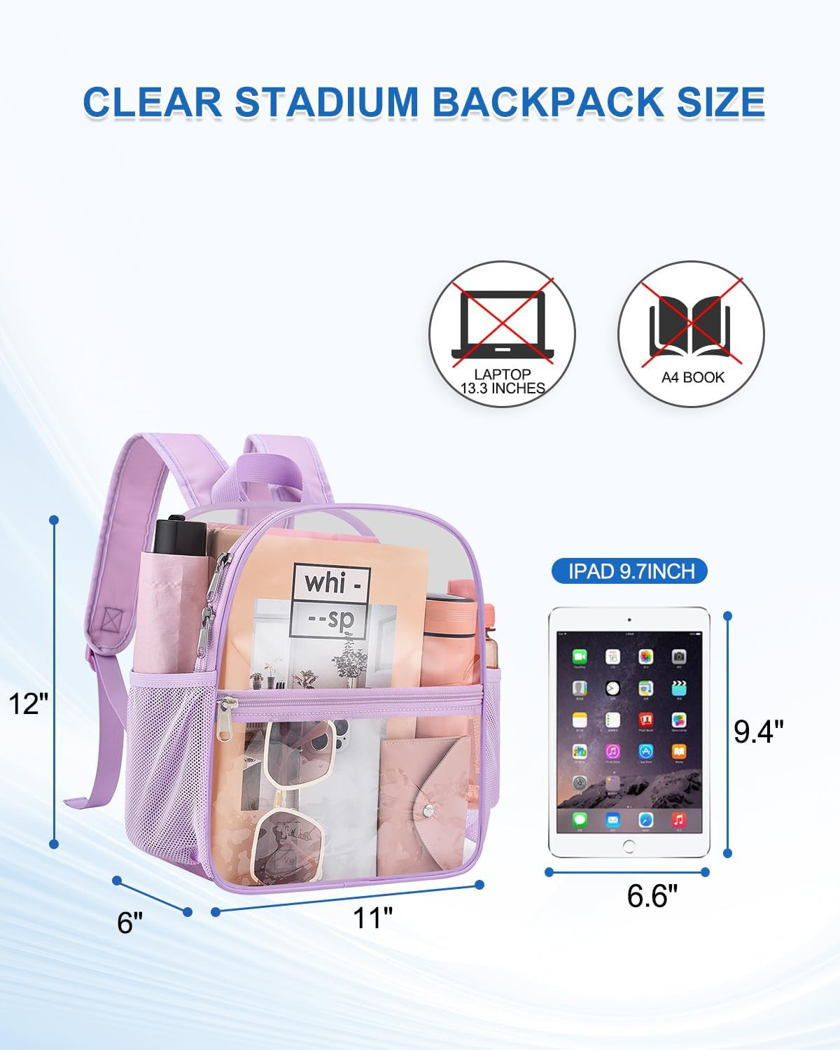 Clear Backpack for Stadium Events, 12X12X6 Small Clear Plastic Bag with Reinforc