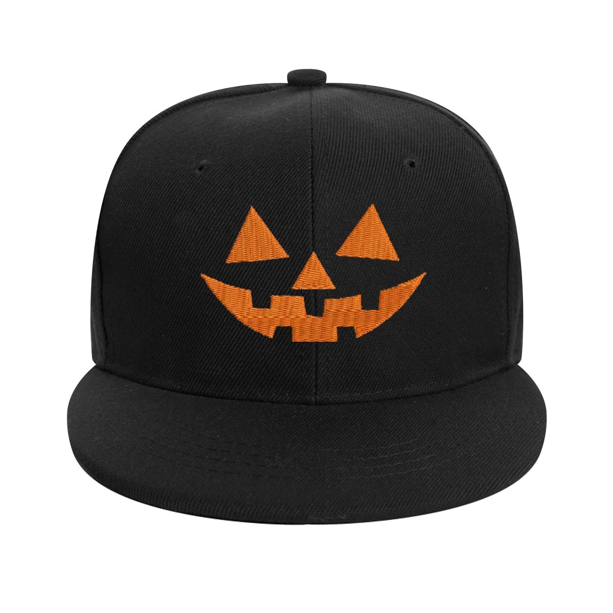 Pumpkin face embroidered black flat bill snapback cap, Halloween cap