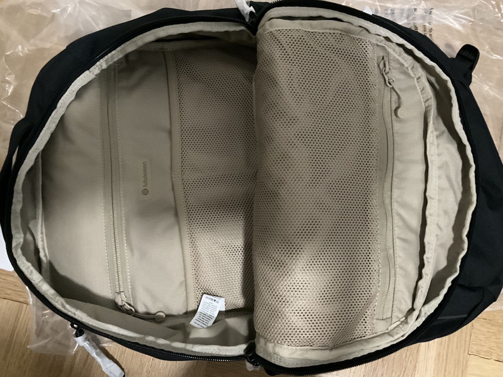 Lululemon Triple-Zip Tech Canvas, 28L Backpack In Black / Tan Interior