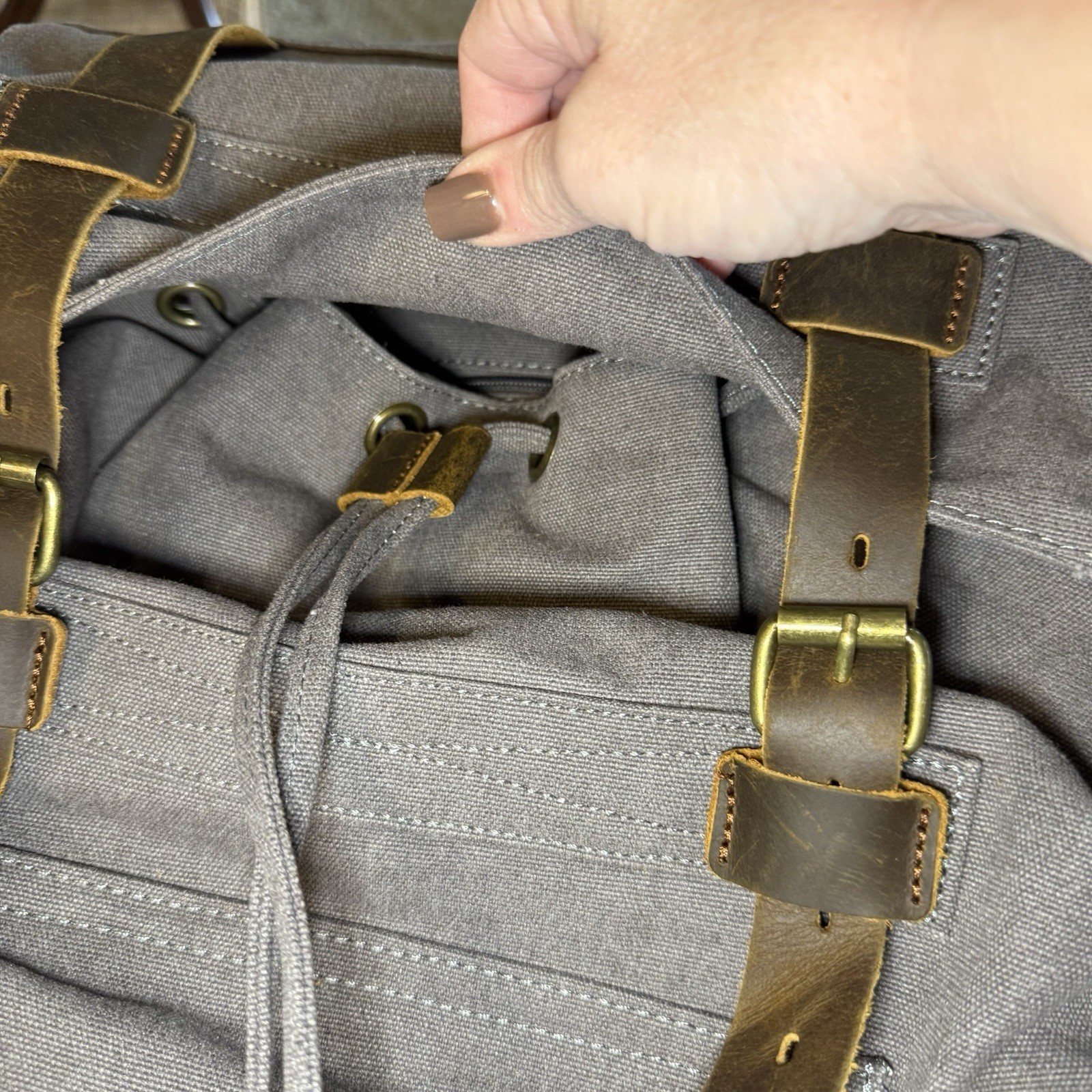 Kattee Olive Green Canvas Backpack Multi-Pocket Travel Rucksack NWT