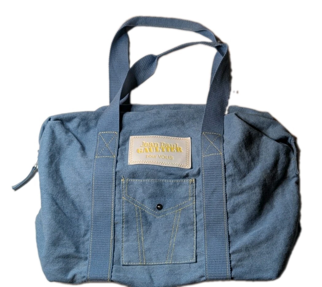 Jean Paul Gaultier Pour Vous Blue Denim Duffle Bag Weekender Travel Tote Vintage