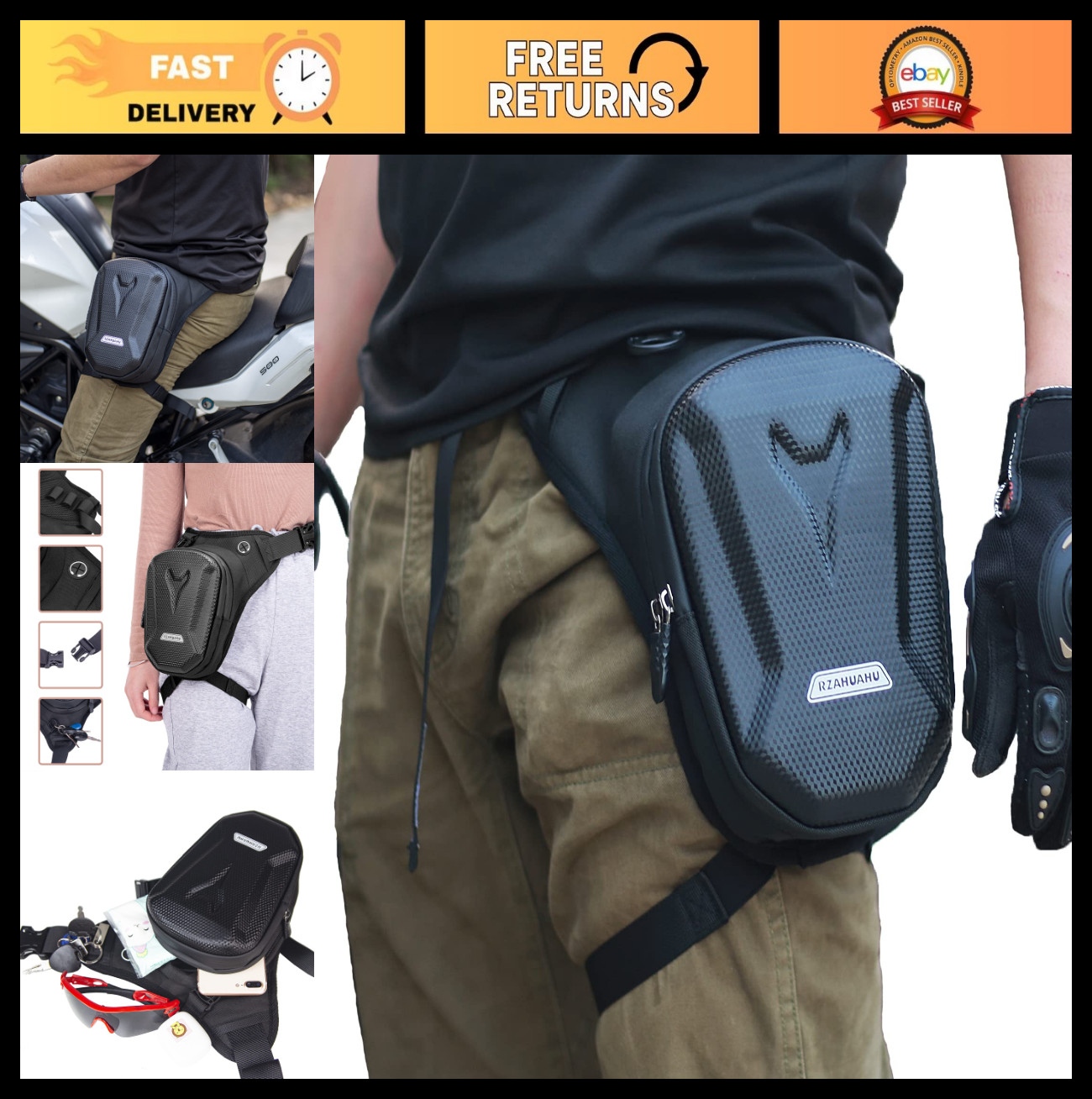Tactical Motorcycle Waist Pack – Drop Leg Bag for Cycling, Fanny Pouch, Phone St