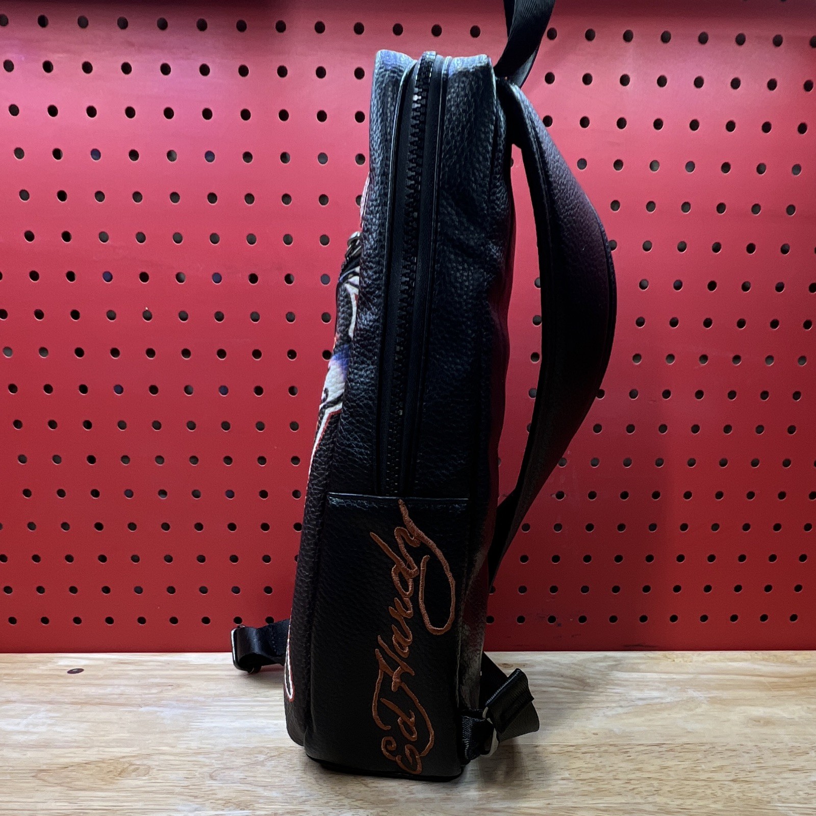 Ed Hardy Black Skull Eagle Graphic Sling Bag, Medium, Zip, Adjustable Strap
