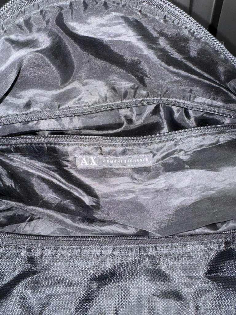 Armani Exchange AX Black Duffle Bag Tech Fabric Gym Travel Weekender