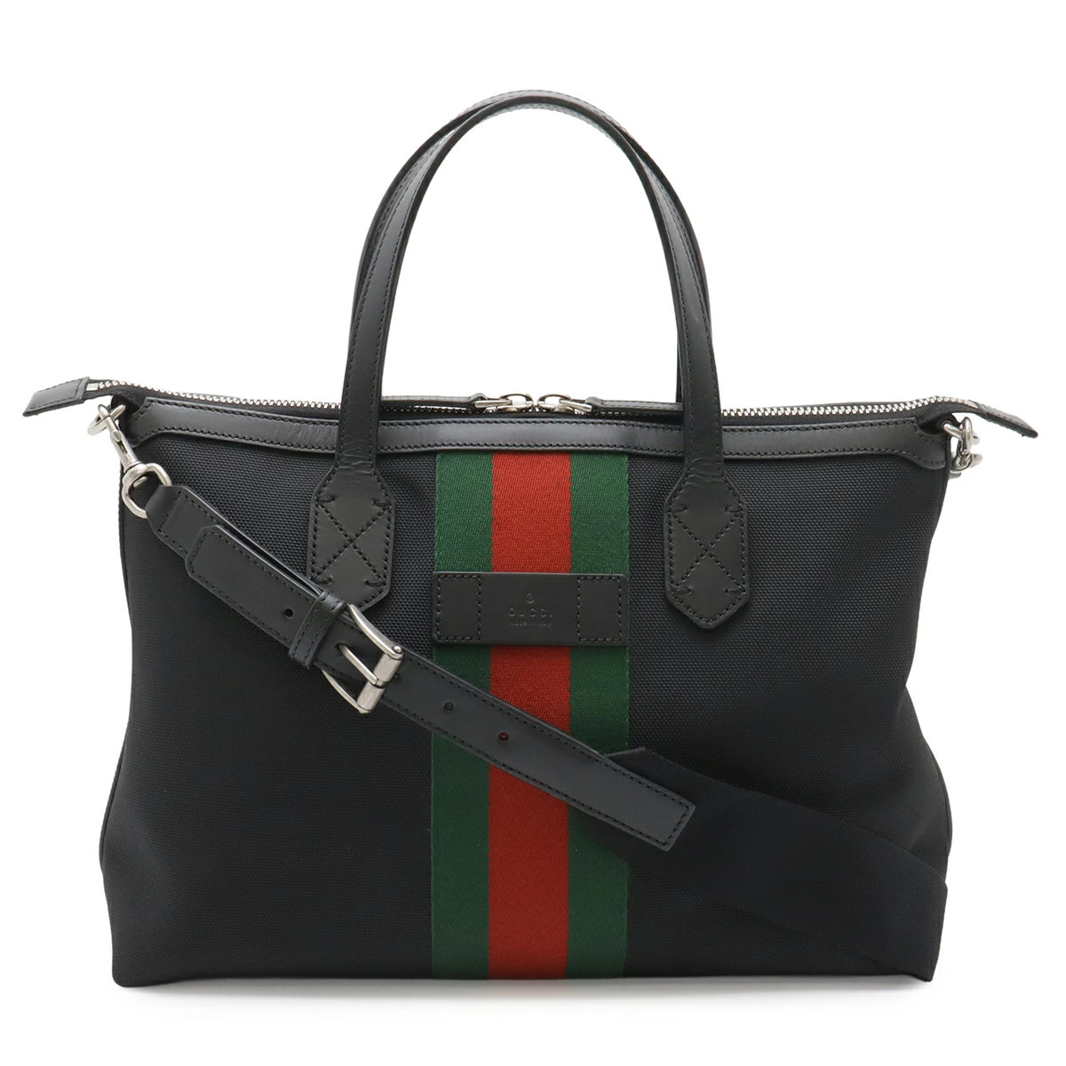 Gucci Web Sherry Line Stripe Tote Bag 2WAY Shoulder Bag Nylon Canvas
