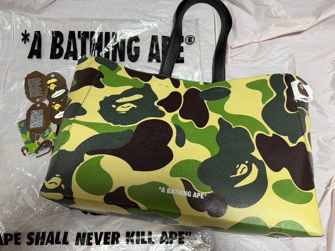 A BATHING APE ABC Camo Tote Bag Large 29cm x 38cm x 10.5cm Authentic