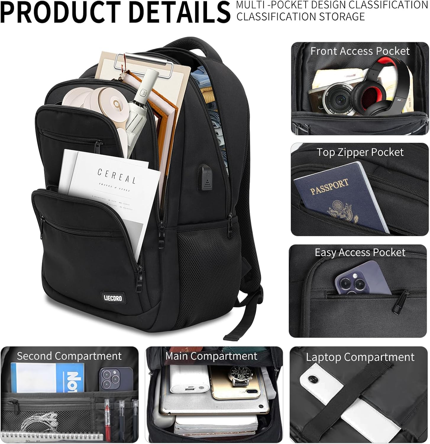 Backpack for Men, School Backpack for Boys Teens, 15.6 Inch Laptop Back Pack wit