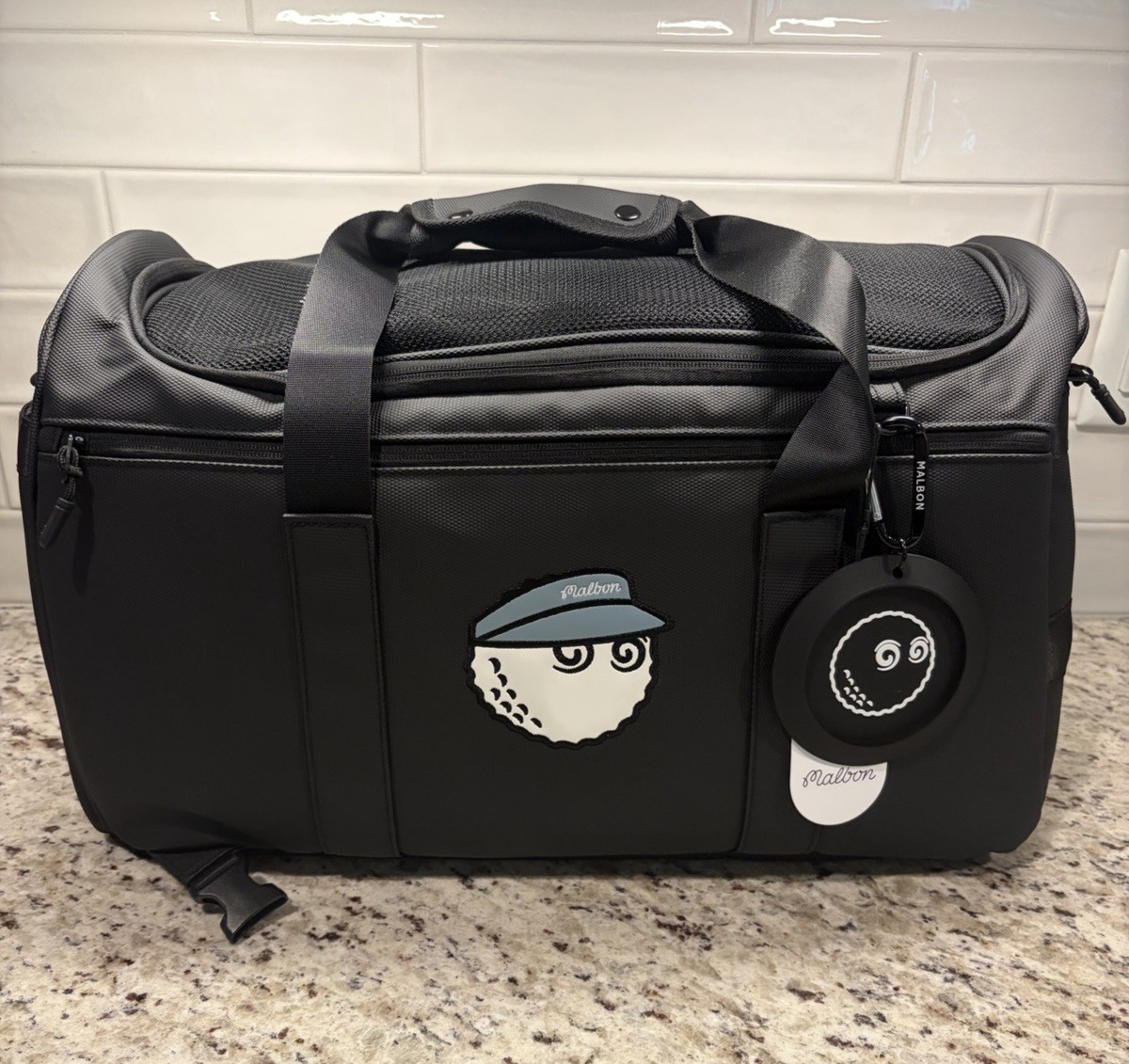 Malbon Golf Duffle Bag Black Buckets Logo Boston Gym Travel Carry On Weekender