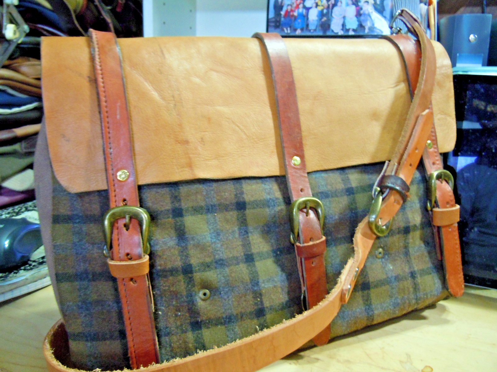 vintage Pendleton Wool Messenger Leather Satchel Brown Briefcase (on sale) #2