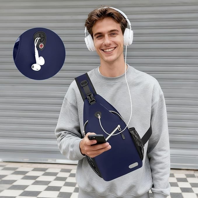 Navy Blue Unisex Multi-Pocket Sling Crossbody Shoulder Daypack Backpack Bag