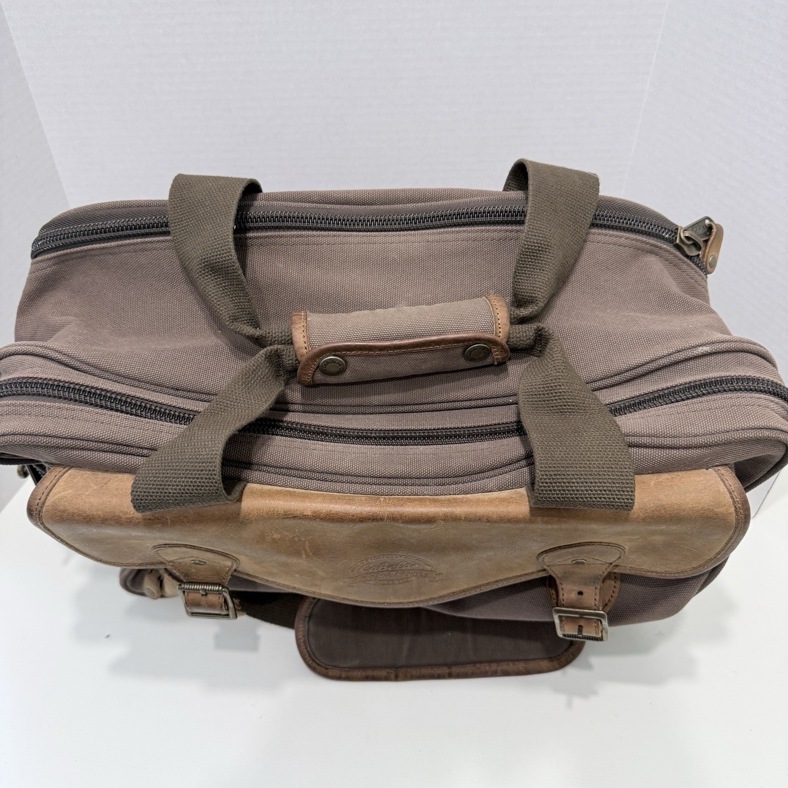 Cabelas Canvas & Leather Brown Messenger Laptop Briefcase Duffle Bag Travel Work