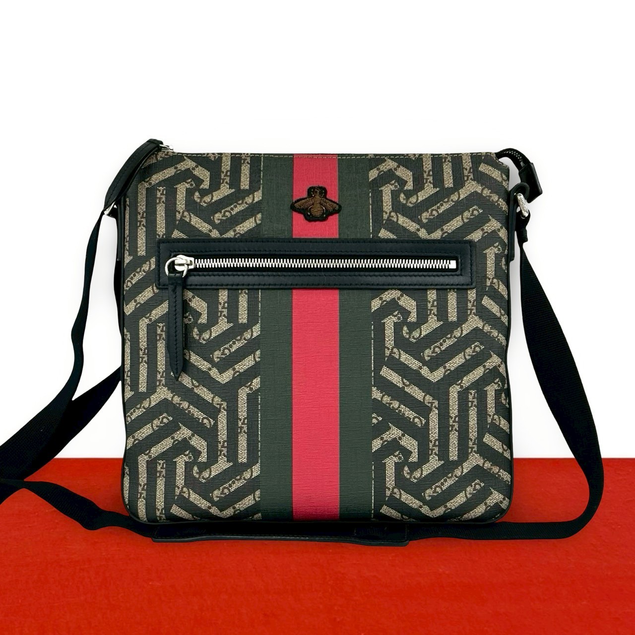 GUCCI GG Kaleido Webline Sherryline Bee Shoulder Bag Polyurethane leather bl…