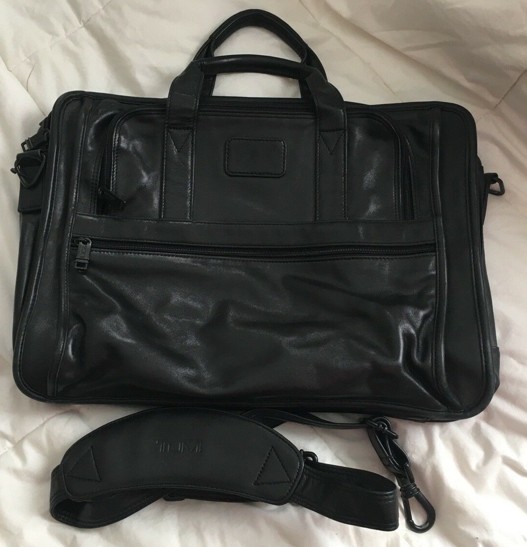 TUMI Alpha Black Leather Laptop Business Commuter Bag 9601D3