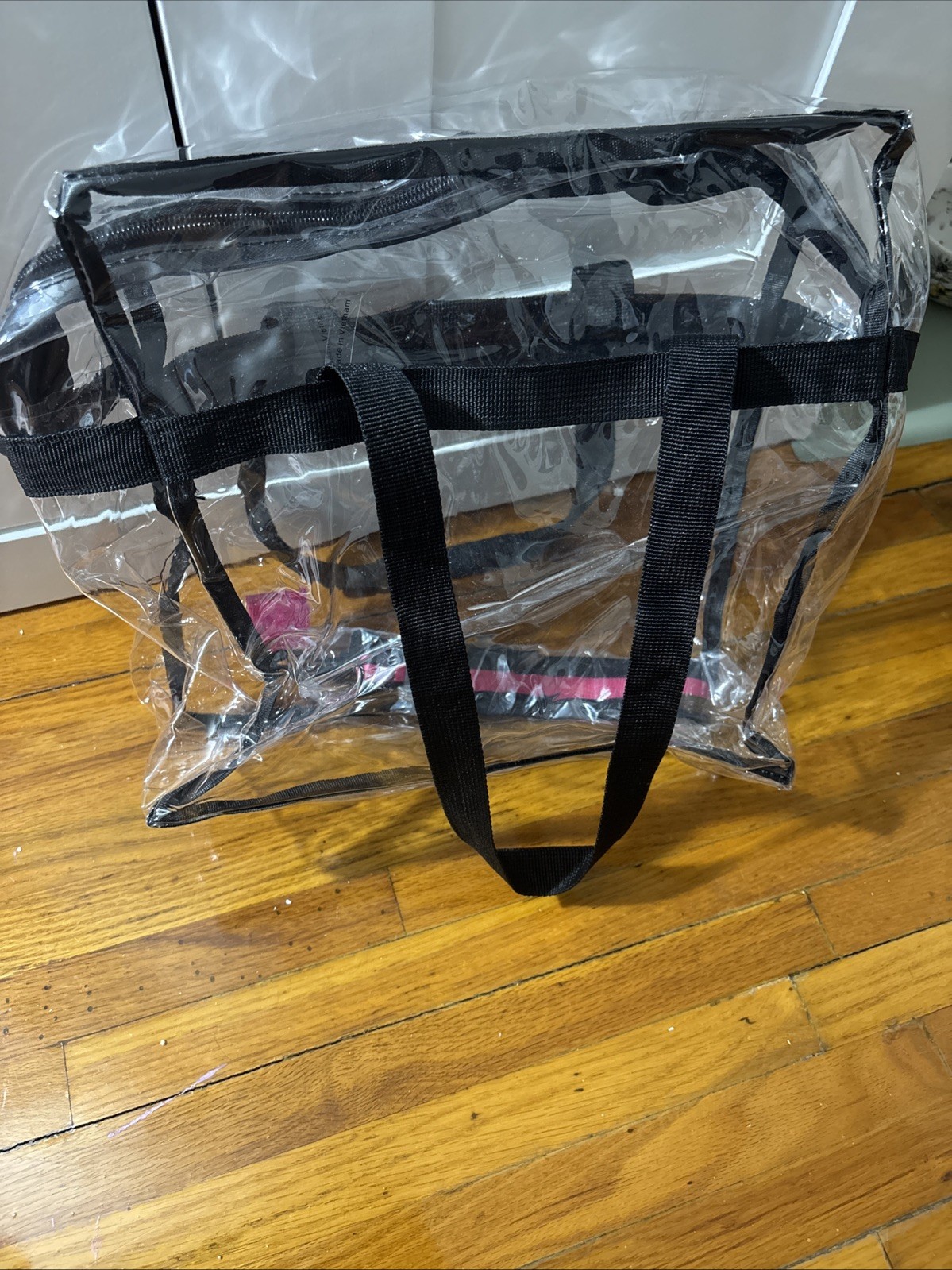 T-Mobile Bag See Through Clear Plastic tote, black Straps for shoulder hands