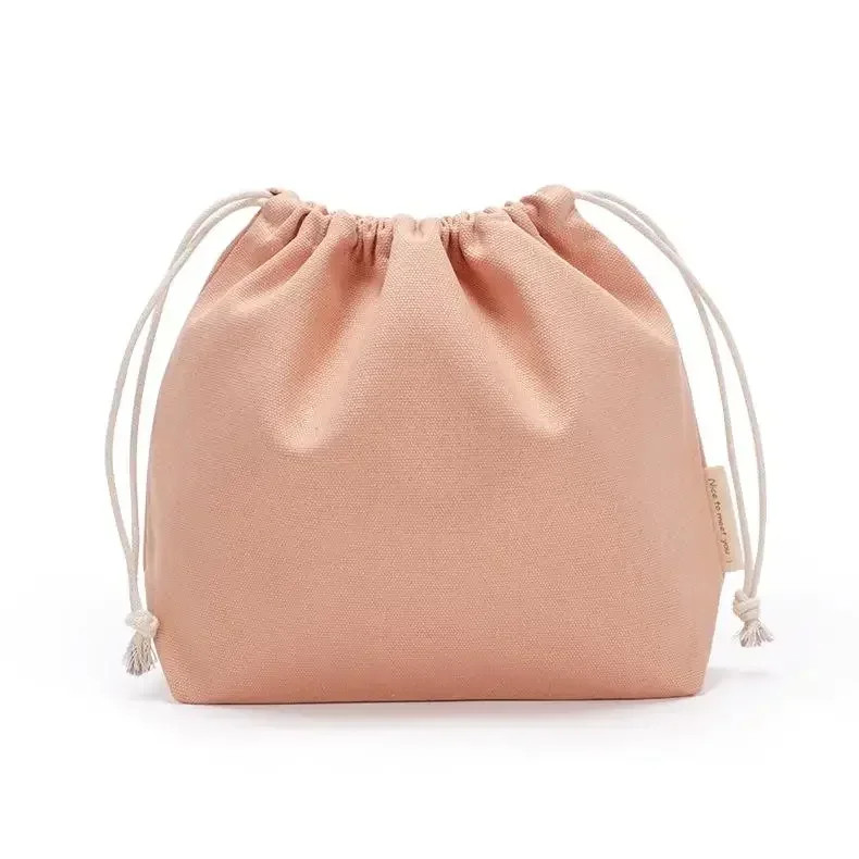 Cotton linen Drawstring Makeup Storage Bag Portable Structured Canvas Pouch Deli