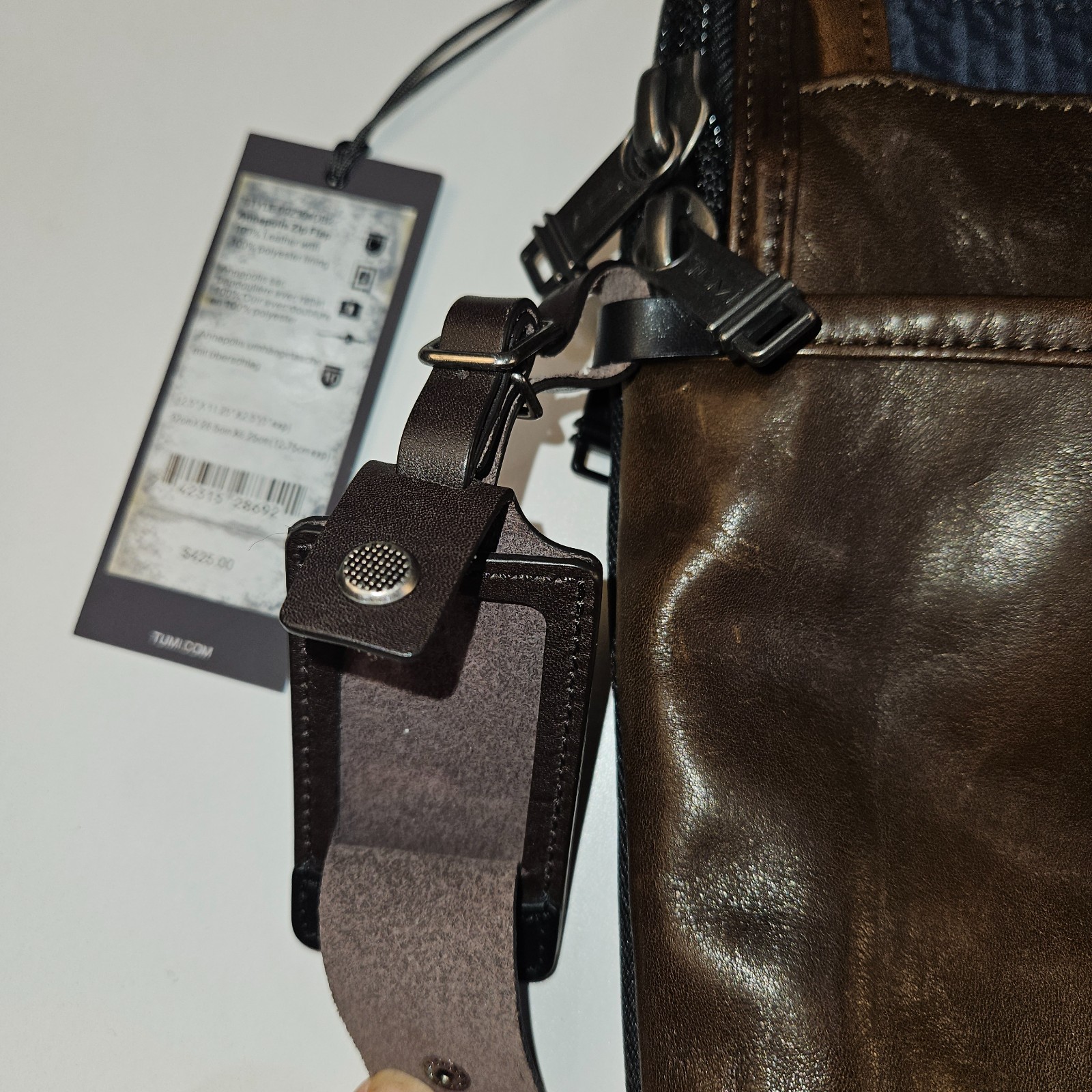 TUMI Alpha Bravo Full Leather Annapolis Expandable Messenger Bag Brown