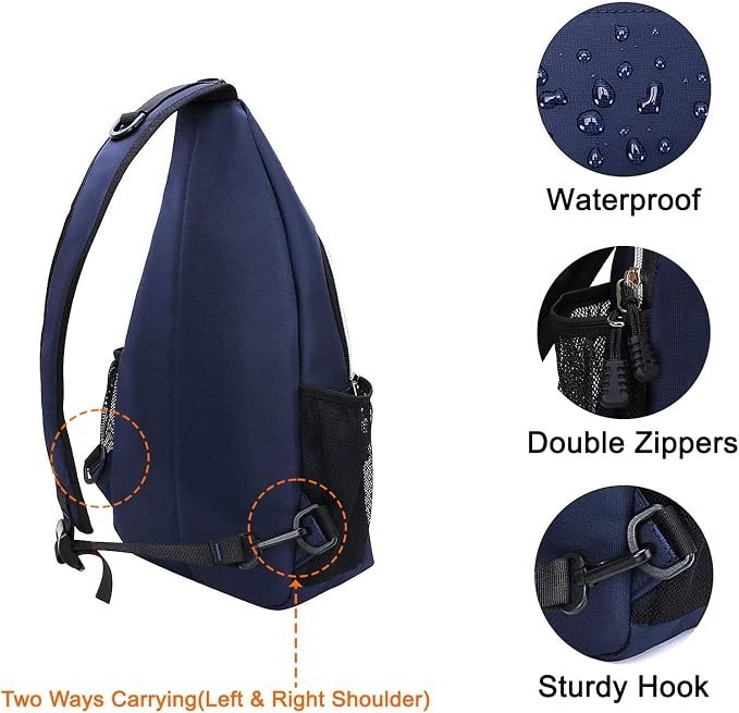 Navy Blue Unisex Multi-Pocket Sling Crossbody Shoulder Daypack Backpack Bag