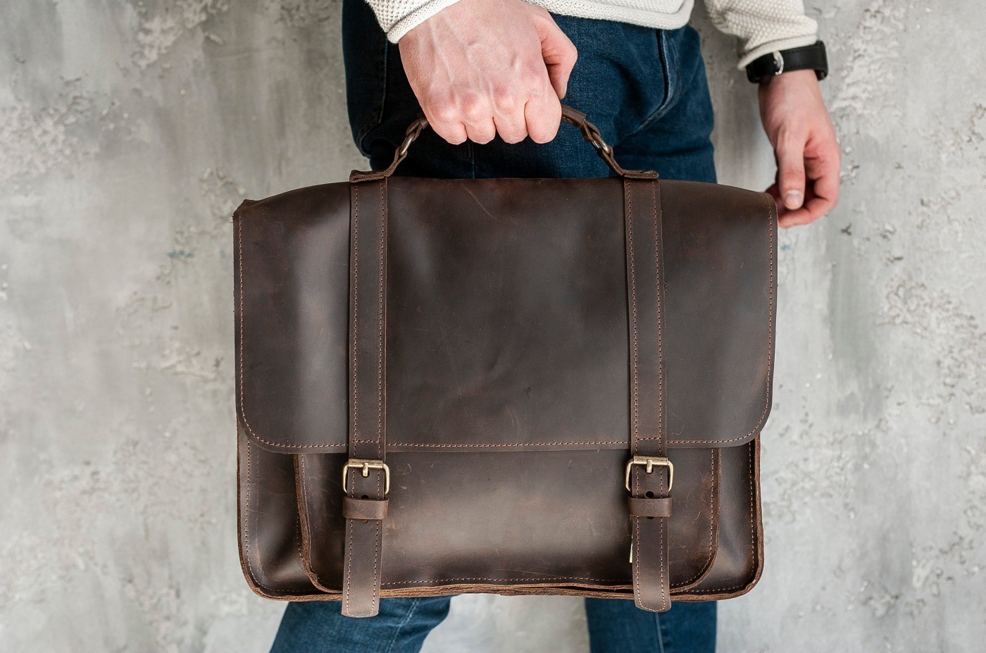 Genuine Leather Briefcase Bag Men Vintage Satchel Shoulder Handmade Brown New