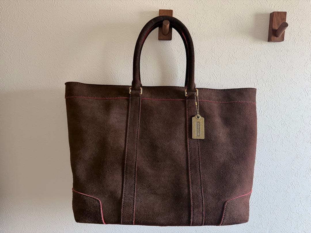 COACH Men’s Brown Suede Tote Bag Large Capacity Leather Auth