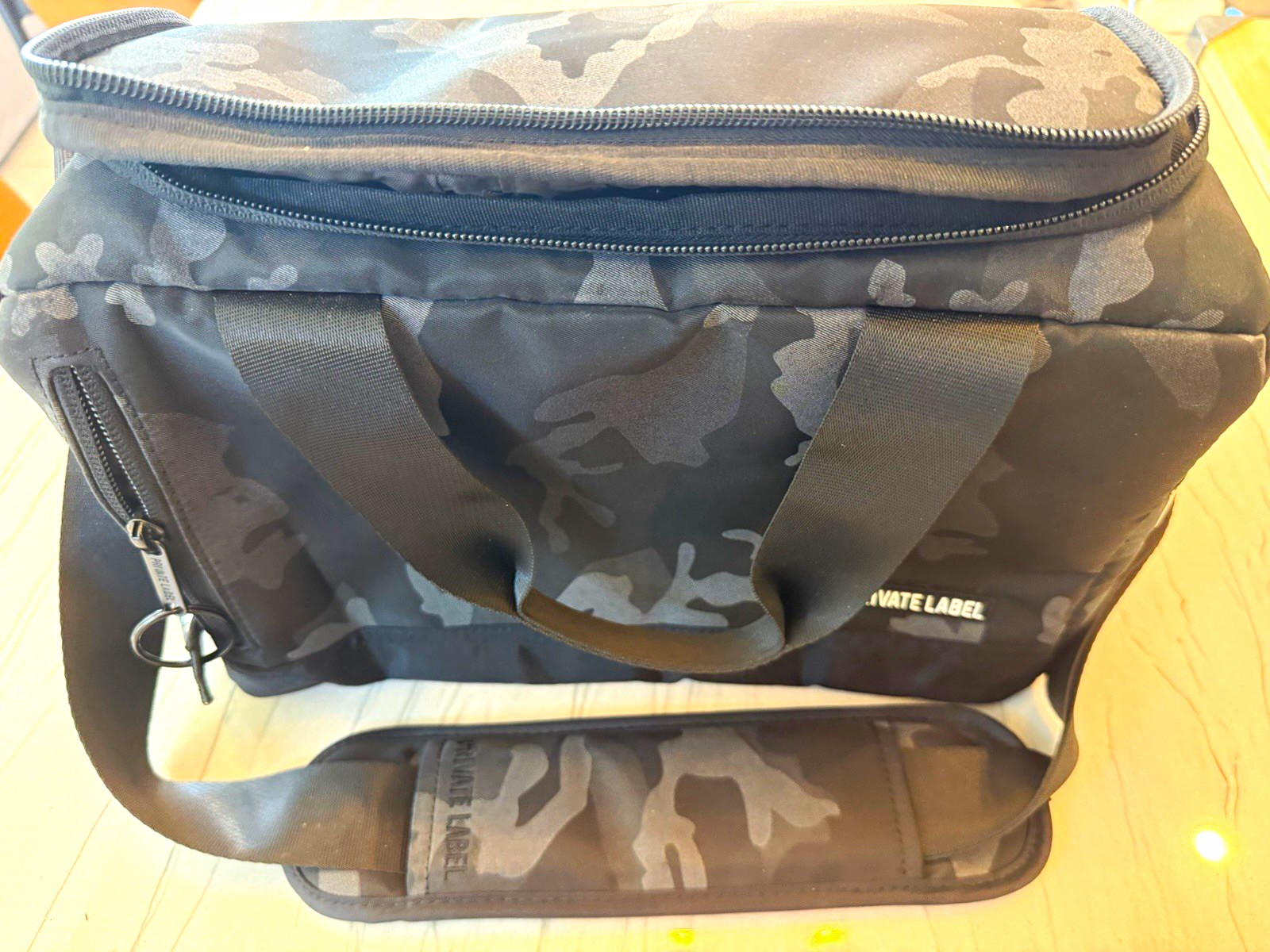 Private Label Black/Gray Camouflage Messenger Bag, Zip Closure, Inner Pockets