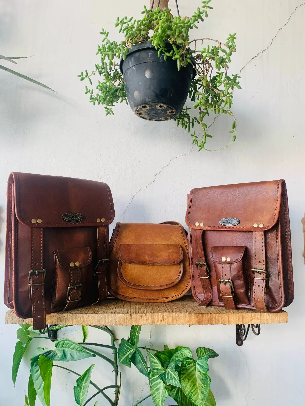 Genuine Goat Leather Messenger Satchel Black motorcycle Free bag [ 9 Inch ]