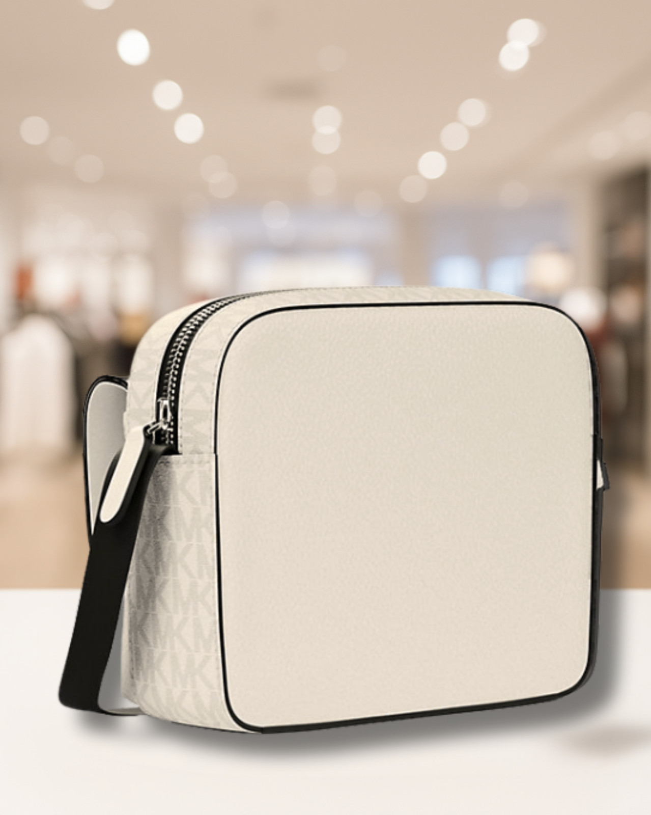 Michael Kors Cooper Medium Leather & Logo Flap Camera Crossbody Bag Bright White