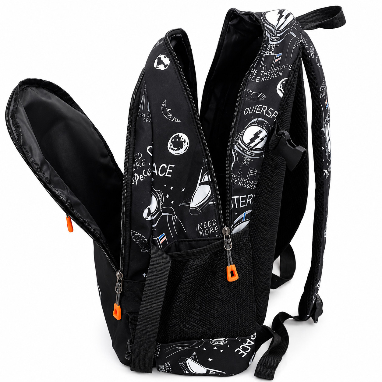 Boys Large School Backpack Astronaut Space 18″ Laptop Bag Lightweight Black
