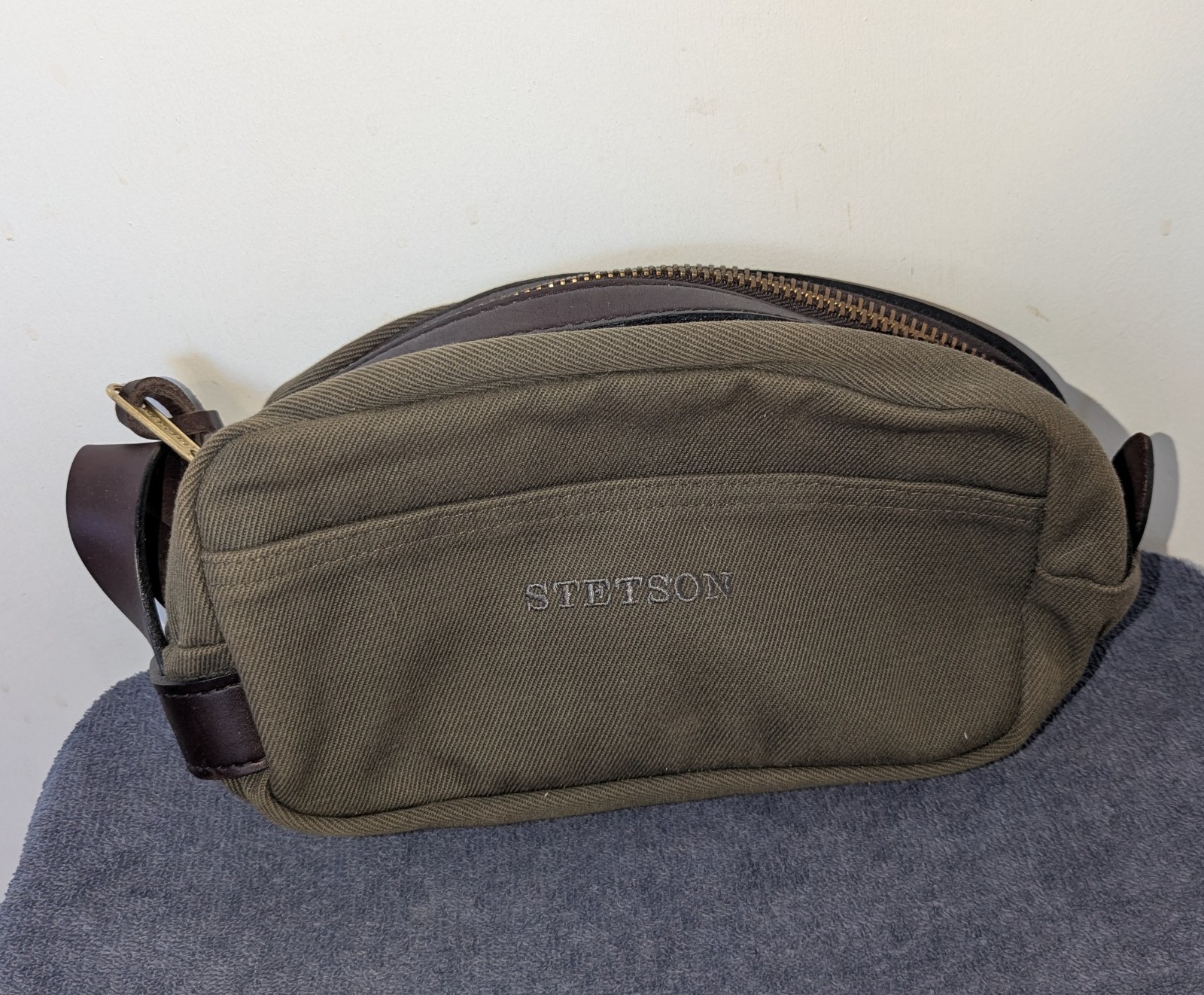 Filson x Stetson Toiletry Bag Green Brown Canvas Utility Dopp Kit Rugged Twill