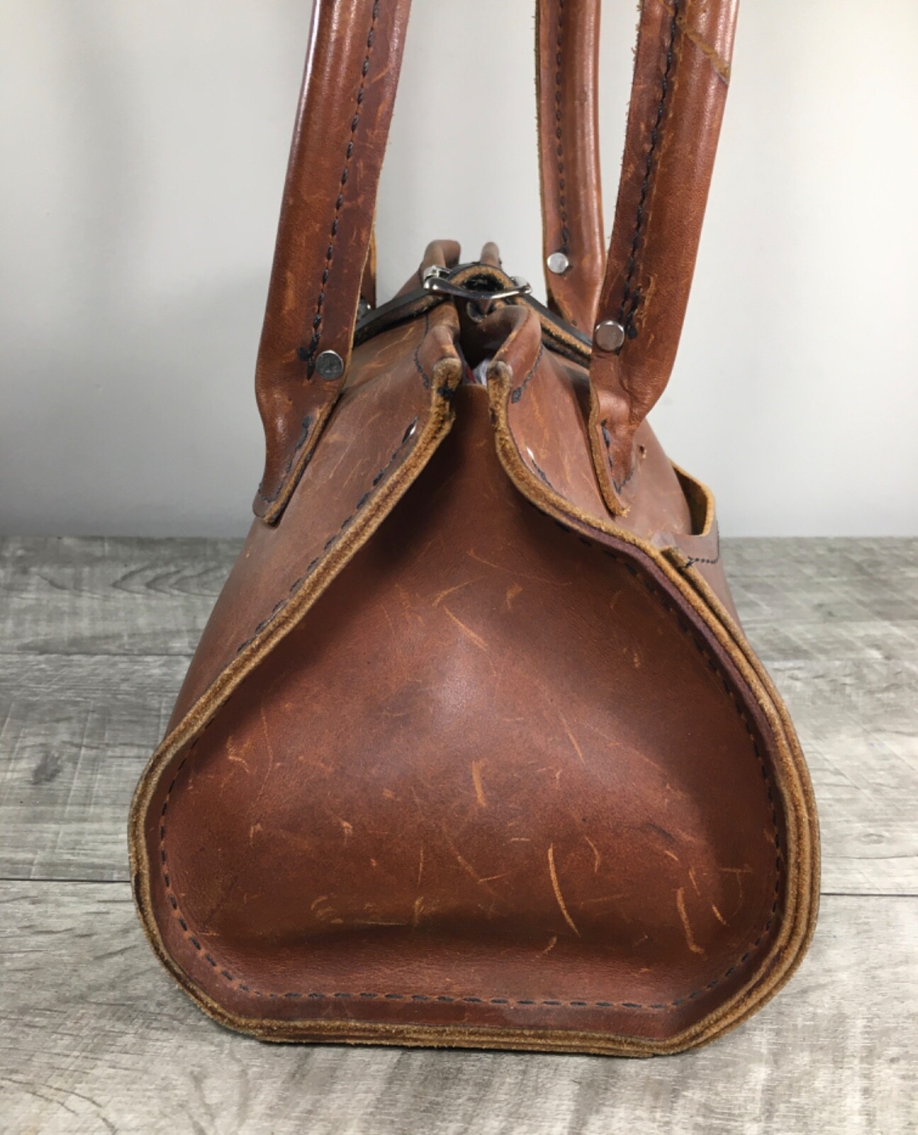 Vintage Rustic Riveted Shoulder Purse Handbag Purse Handmade Thick Leather