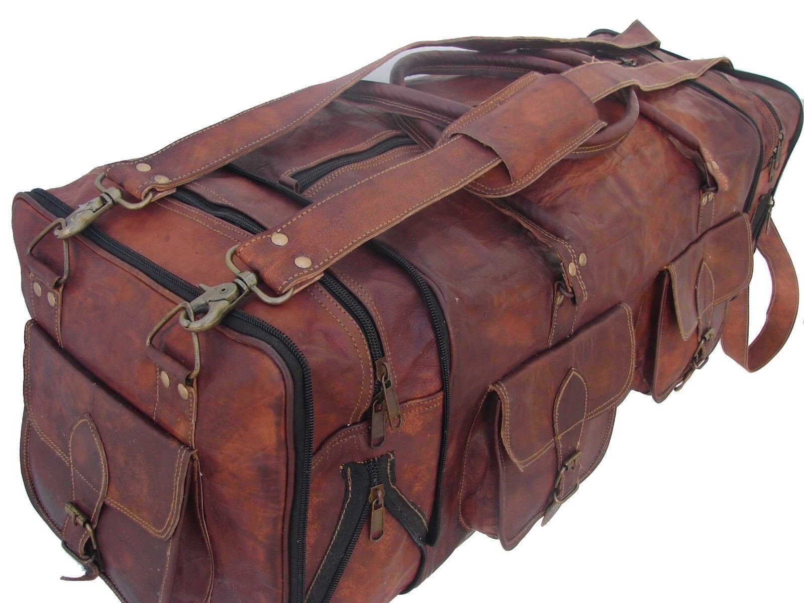 Leather Travel Bag Duffel Vintage Luggage Gym Genuine Men’s Weekend 30″ Large