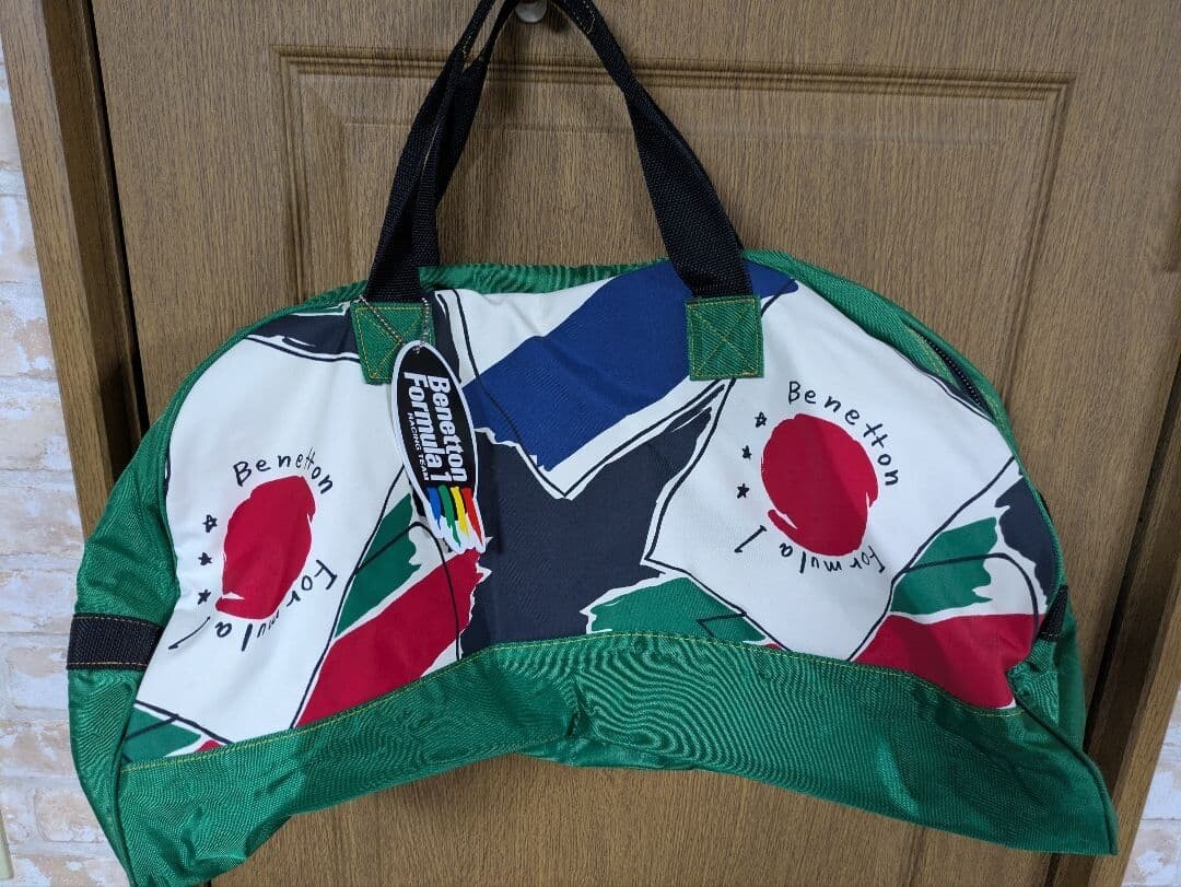 Benetton Formula 1 Vintage Green Boston Bag Graphic Print Womens Travel Bag