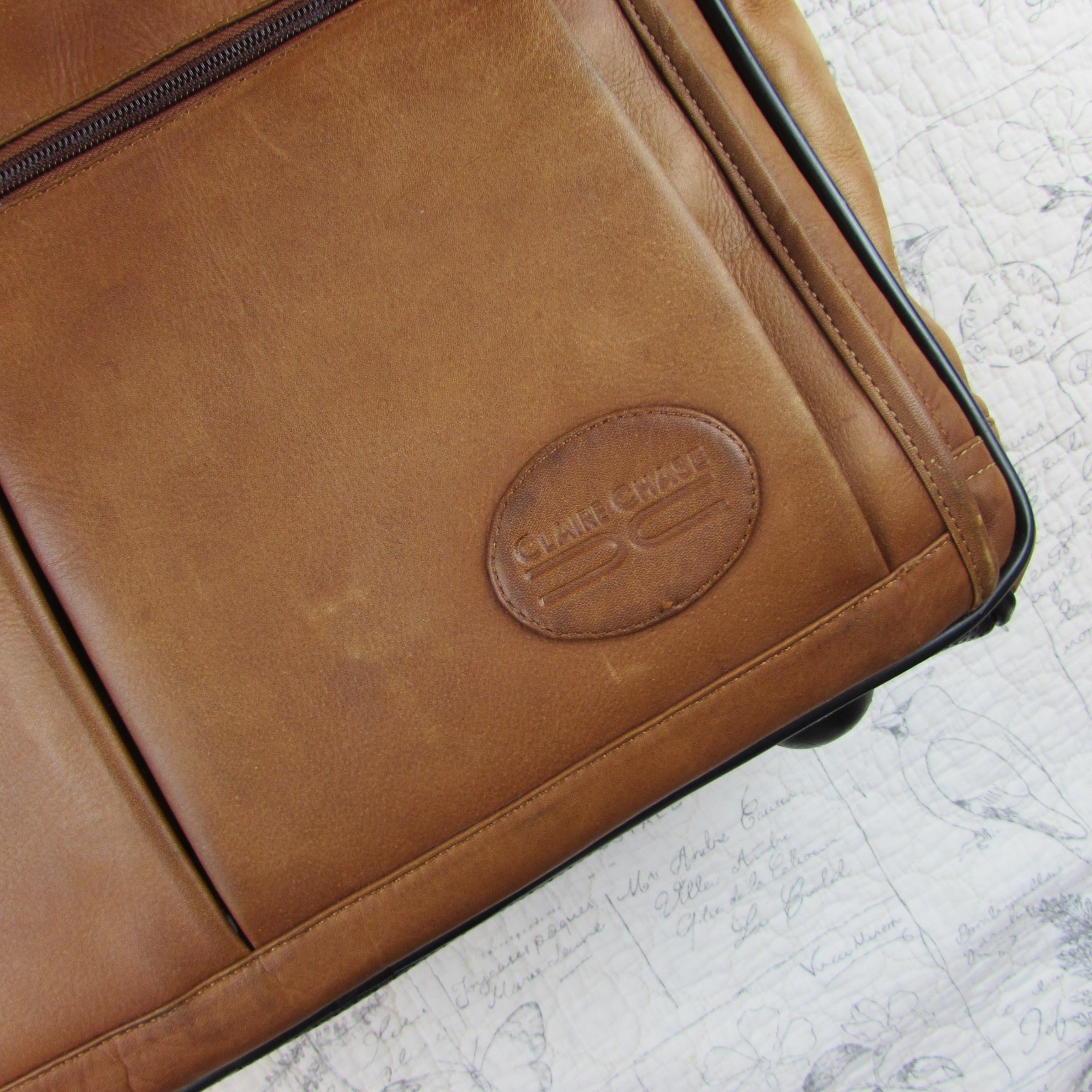 Claire Chase Executive rolling laptop bag Top Grain Cowhide leather airlines
