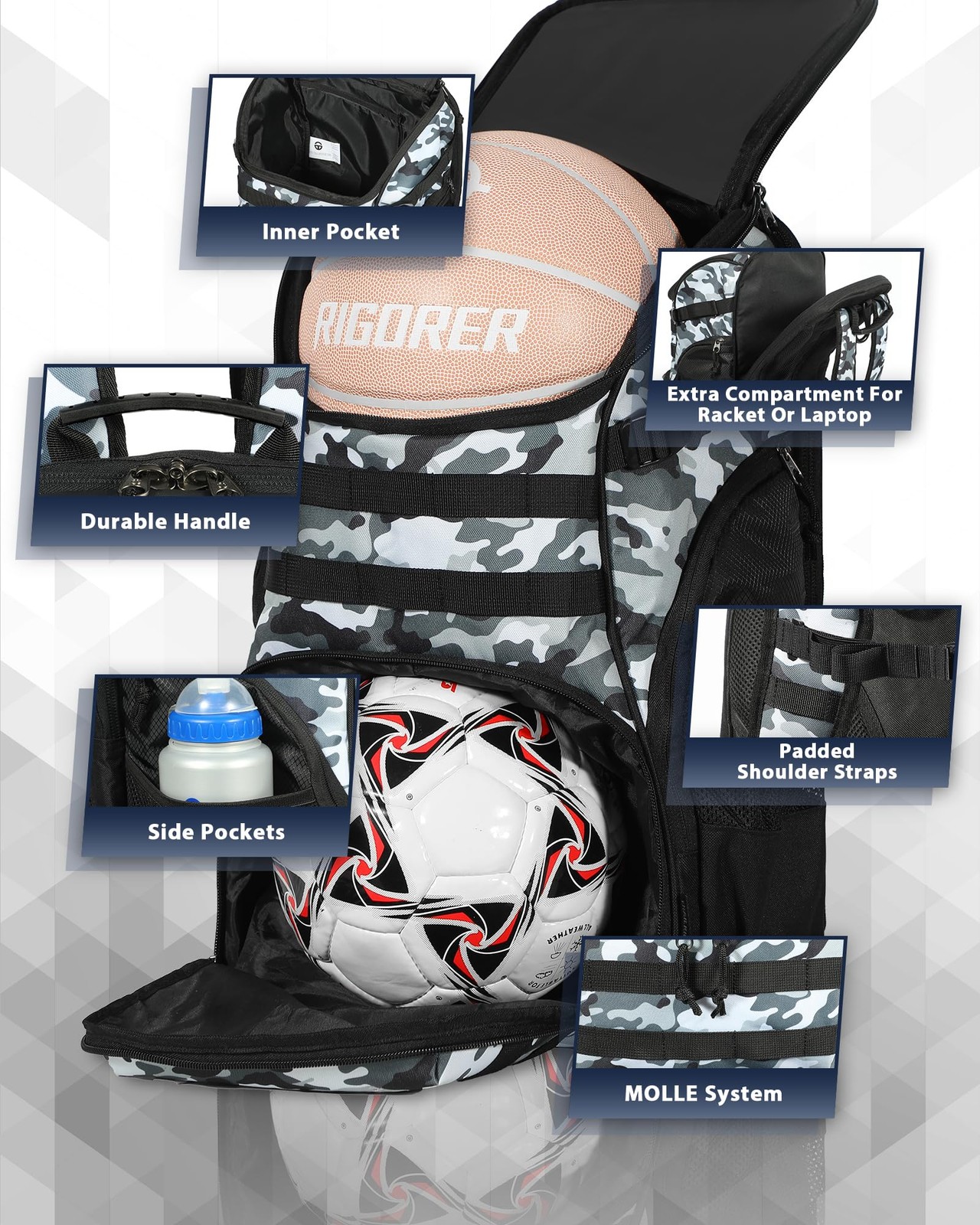 Basketball Bag Backpack with Ball Holder Multi-Sport Backpack for Soccer Voll…