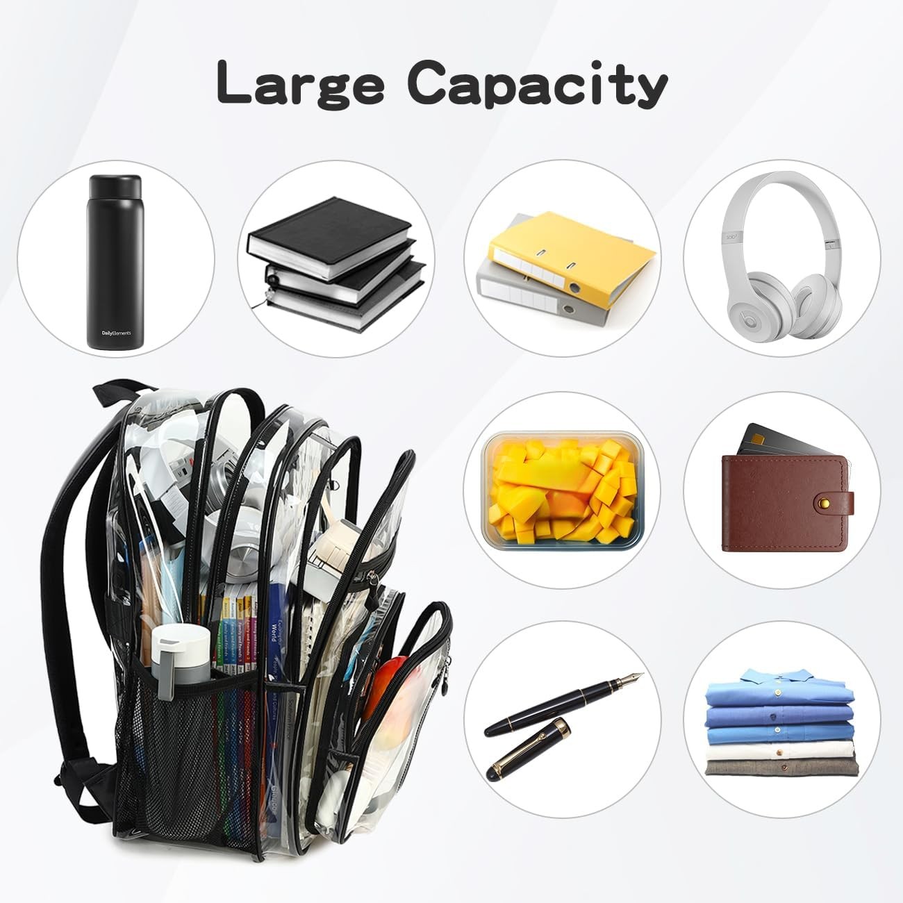 Extra Large Clear Backpack Heavy Duty for Adults, XL TPU 18In Black Bookbag | Se