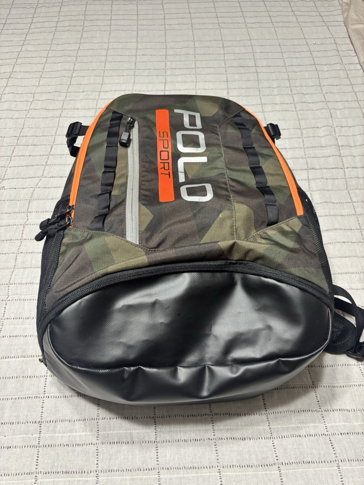 Polo Sport Camouflage Backpack Green Black Orange Zip Closure Top Handle