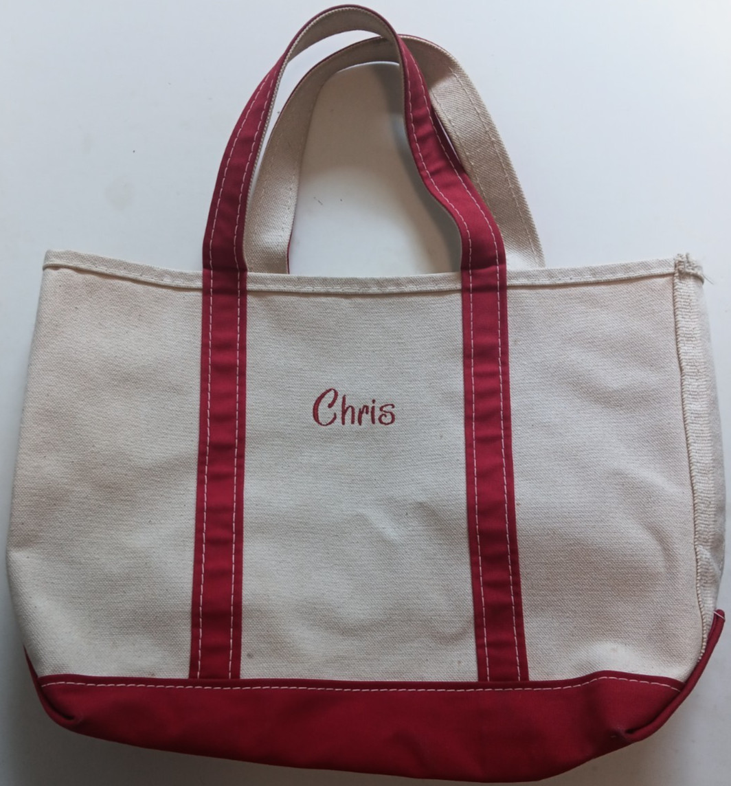 Vintage LL Bean Boat And Tote Red Canvas Bag USA Made 90s Chris Embroidery