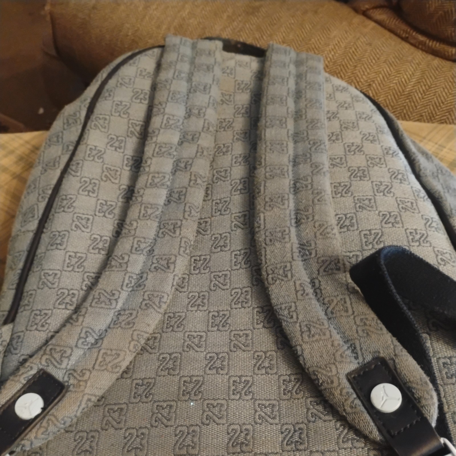 Nike Air Jordan Monogram Backpack Silver Tone Limited Edition Logo All Over
