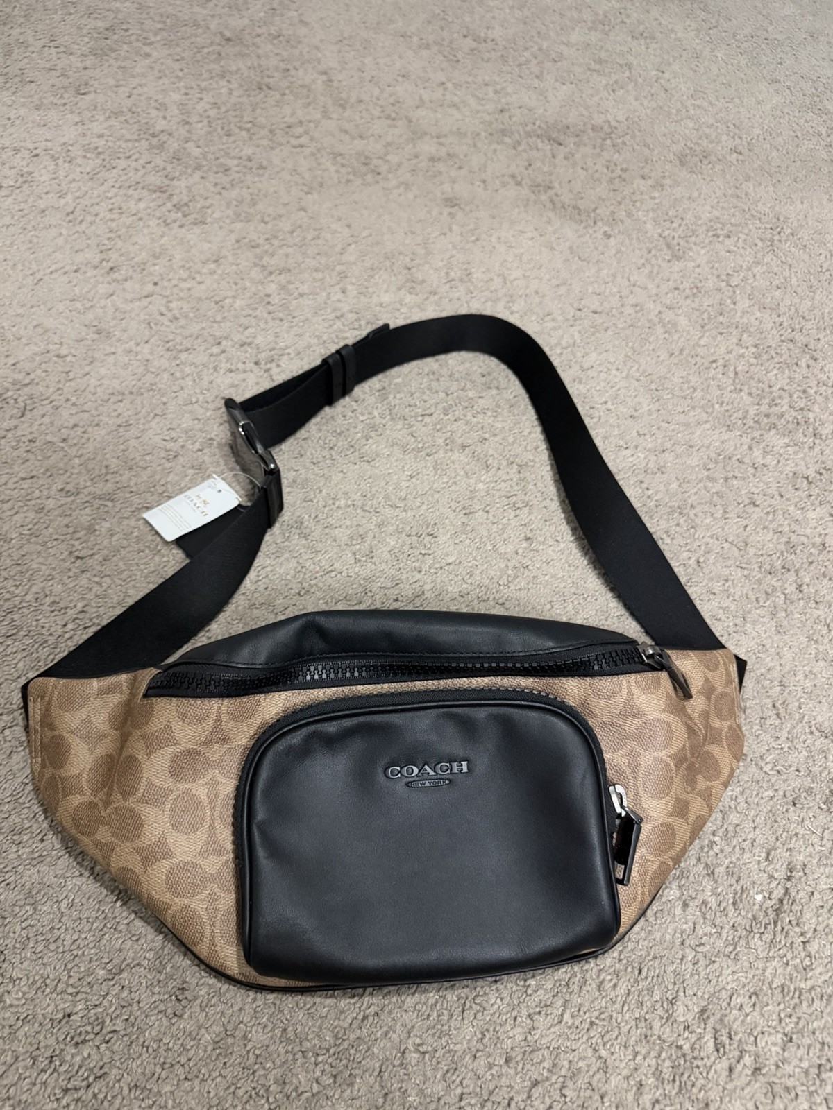 COACH CT714 Racer Belt Bag In Signature Canvas & Leather Gunmetal/Tan/Black