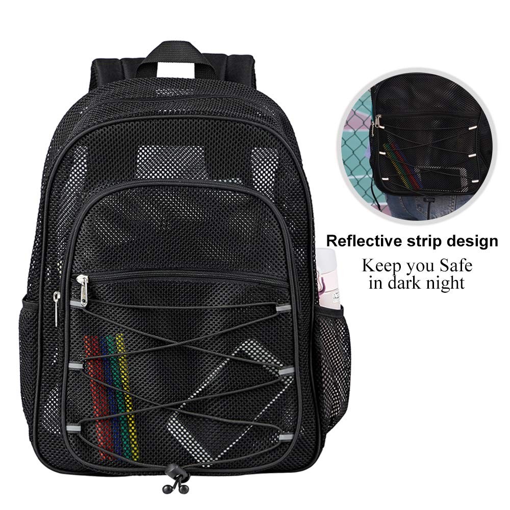 Heavy Duty Mesh Backpack See through College Backpack Semi-Transparent Mesh bag
