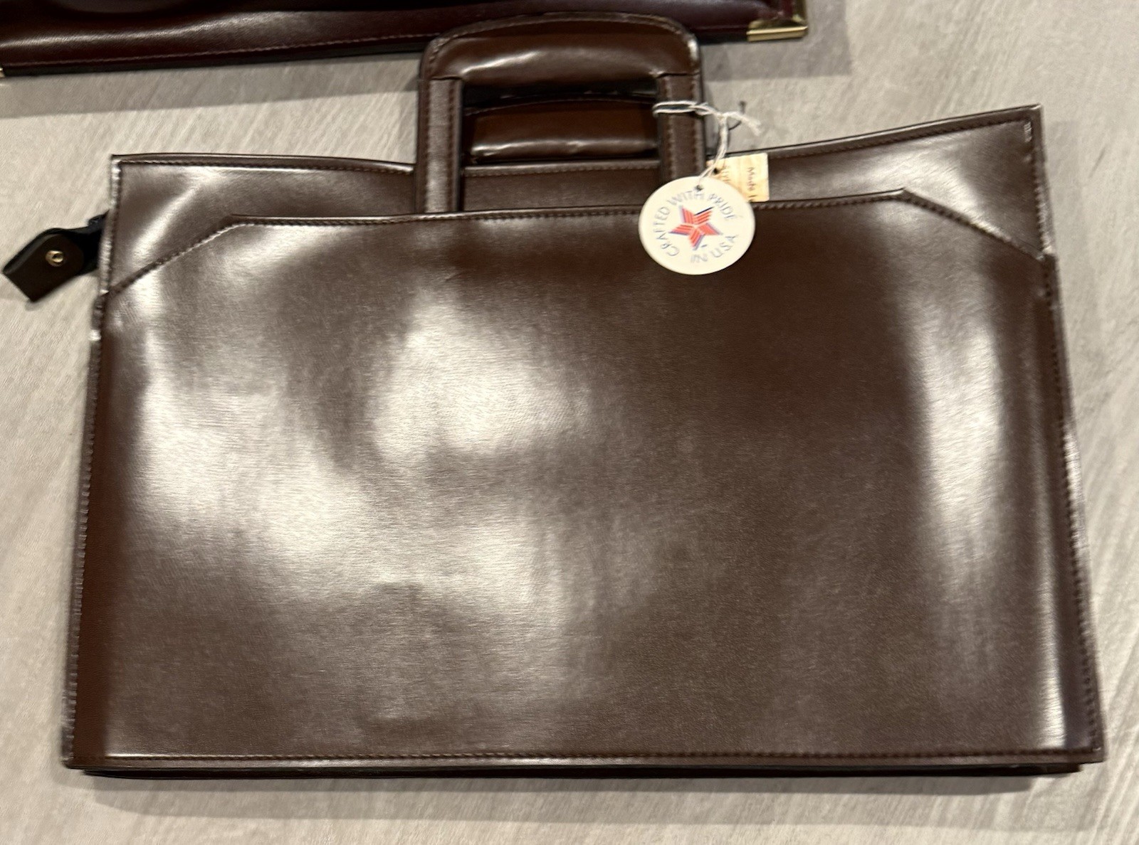 Warm Brown Slim Soft Leatherette Briefcase- Retractable Handles – 17” x 12”