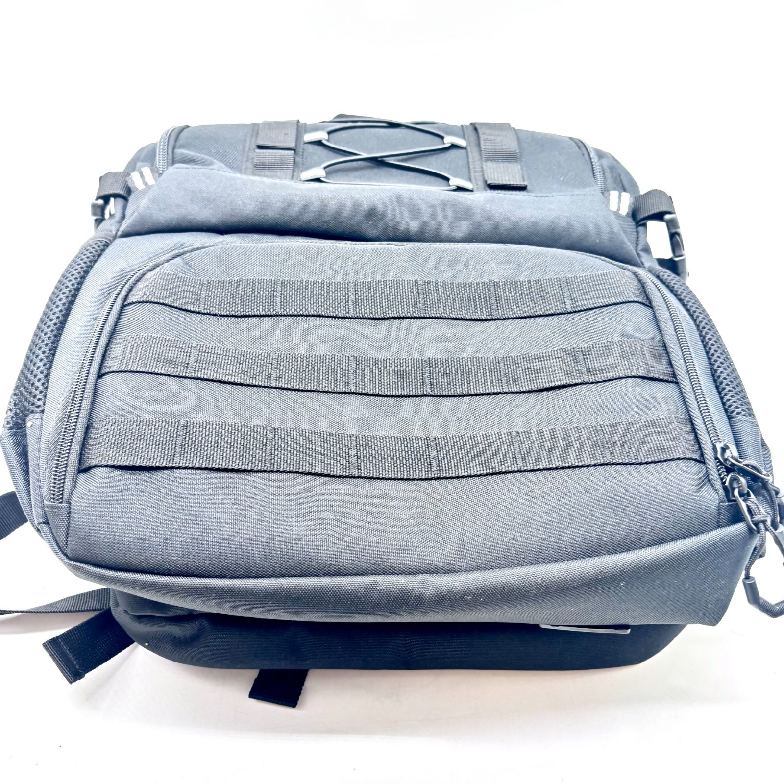 Mens Solid Black Tactical Backpack with Bungee Cord Storage System On The Front
