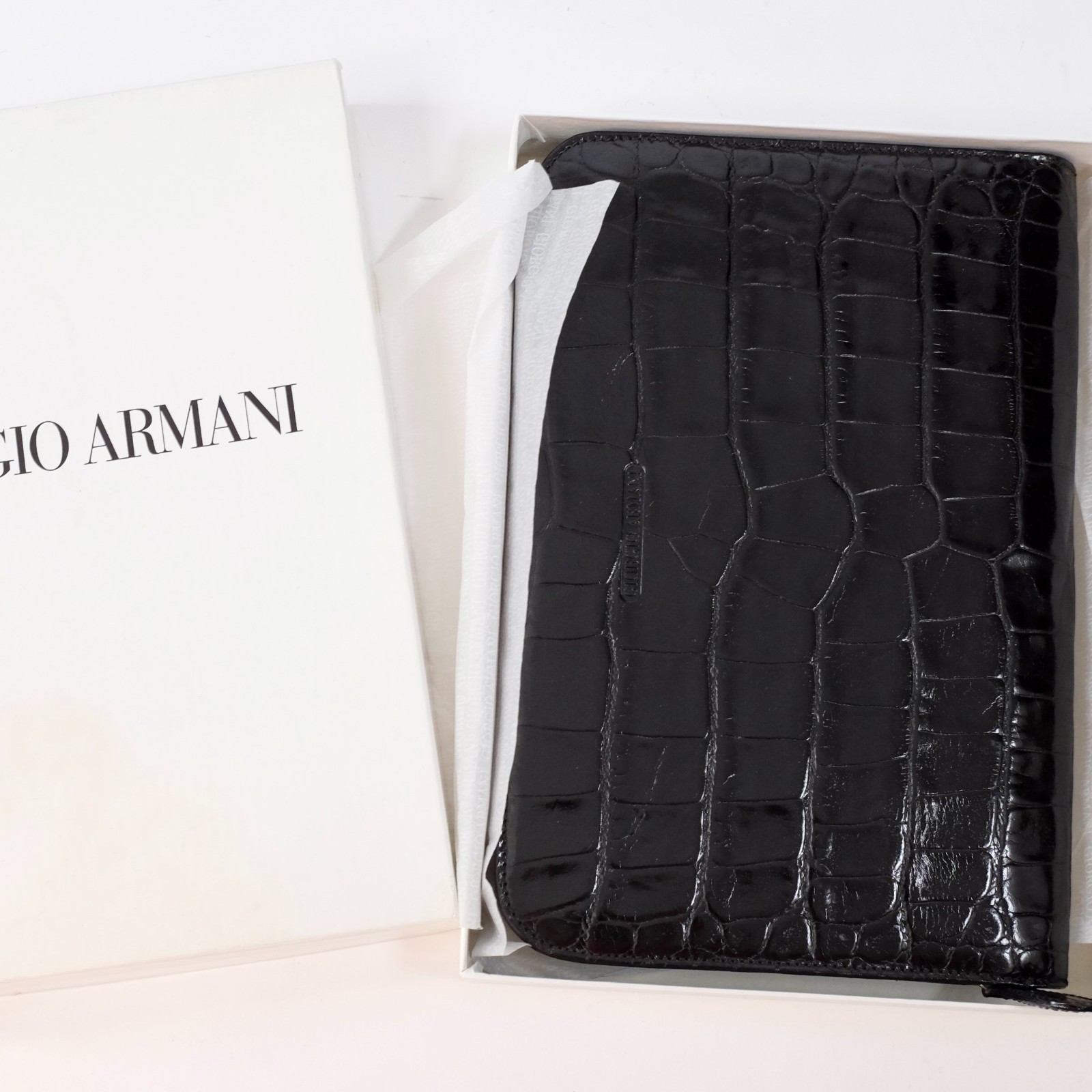 New Giorgio Armani crocodile alligator embossed travel portfolio bag
